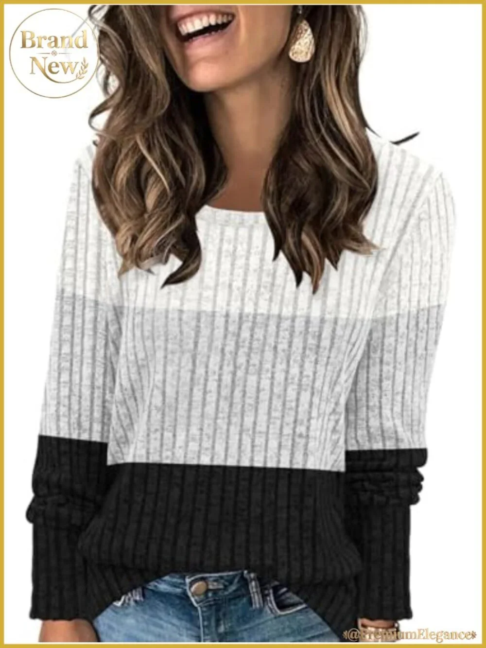 Women's Color Block Long Sleeve Lightweight Soft Tunic Top